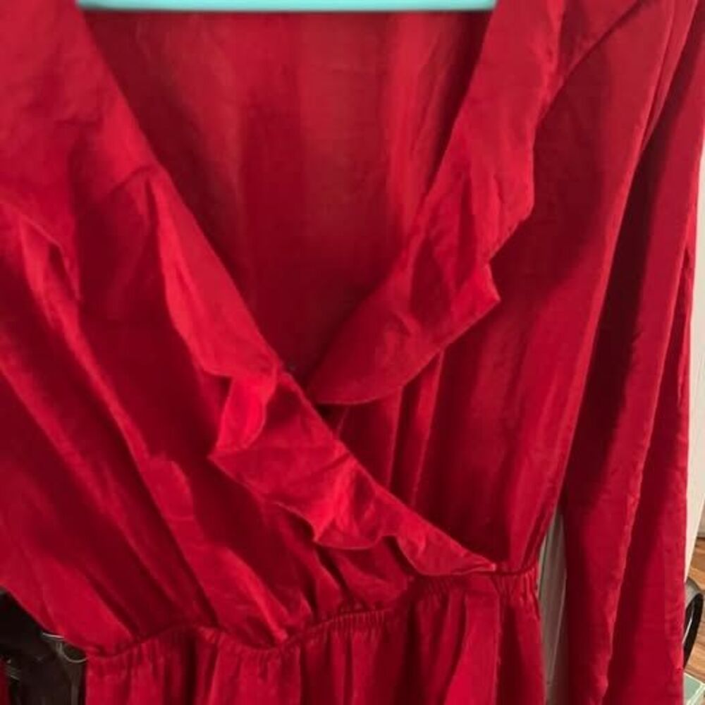 Express Red Ruffle Wrap Dress Size Small - Picture 2 of 5